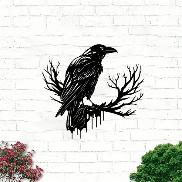 CIFbuy哥特黑金属乌鸦墙面艺术 复古工业风鸟剪影墙饰 TikTok、temu下自提-7