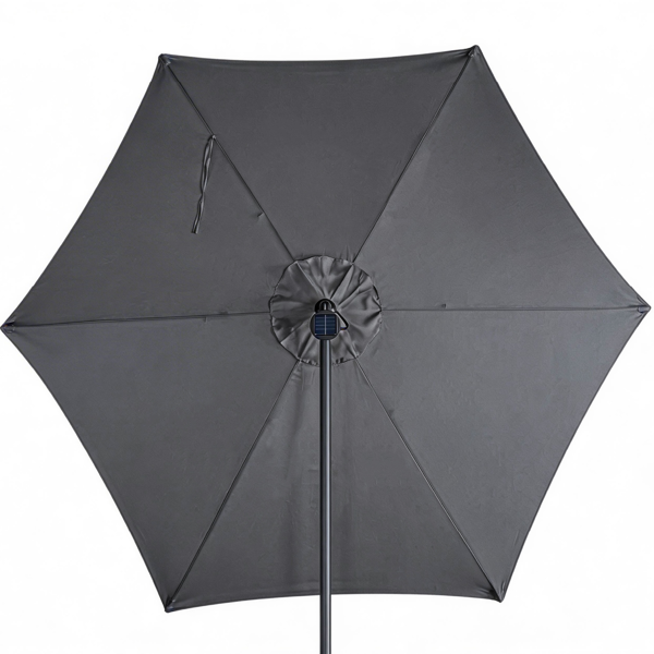 10FT  灰色 香蕉伞 圆形 太阳伞 涤纶布 6铁伞骨 铁直杆弯杆 带立柱脚筒 十字底座 带18灯珠-5