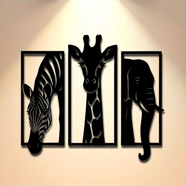 CIFbuy 金属烤漆非洲动物三联壁挂 斑马长颈鹿大象造型客厅墙面装饰（TikTok，temu 自提）-5