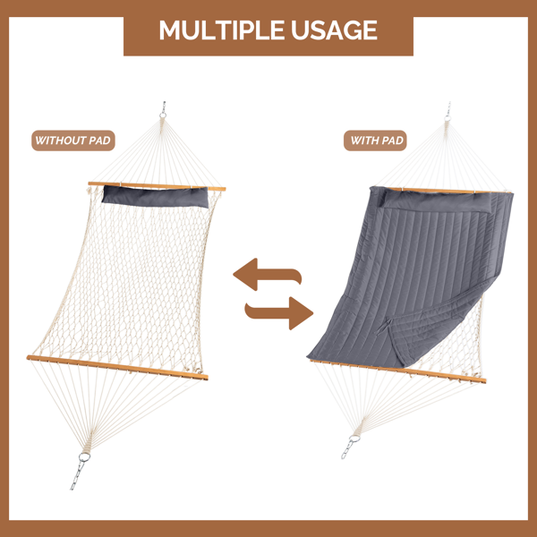 315*104*128CM 大双杆  灰色床面+黑色架子 吊床套装 440lb 底部网兜双层夹棉床面-6