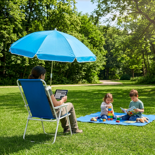 1pcs 座高15in XL  宝蓝色 铁沙滩椅 带伞 连体牛津布有横杆一档调节带伞弹簧铁沙滩椅15"-1 63*60*95cm 120kg-12