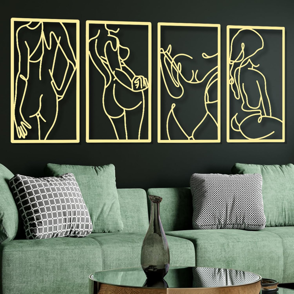 CIFbuy 4 件金属墙饰装饰极简抽象女性墙饰线条画金属线条艺术家居挂饰装饰适用于卧室厨房浴室客厅（现代风格，金色）（TikTok，temu 自提服务）-8
