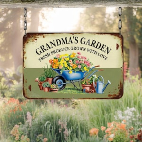 CIFbuy 奶奶花园复古金属挂牌爱心种植花园装饰农舍风妈妈礼物壁挂（TikTok、Temu 自提）-1