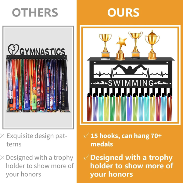 CIFbuy 金属烤漆游泳主题奖牌挂钩 心电图游泳运动员造型奖牌展示架（TikTok，temu 自提）-3