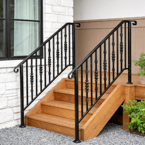 【替换22762521】哑光黑色   4阶 单宝塔加方葫芦装饰 庭院楼梯扶手-25