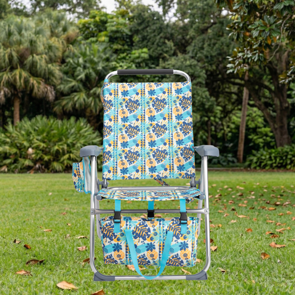 1pcs 座高17in 复古盛夏 铝沙滩椅 带头部海绵 侧单肩带 二合一布杯托侧袋 底部收纳提包  牛津布无横杆七档调节猫爪扶手沙滩椅17"-1 62*99*100.5cm 120kg-10