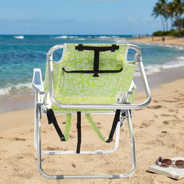 1pcs 座高15in 黄色部落花纹 可平躺 铝沙滩椅 带头枕 双肩带 二合一布杯托侧袋 背部冰包 连体牛津布有横杆五档调节可平躺铝沙滩椅15"-1 63*109*102cm 120kg-10