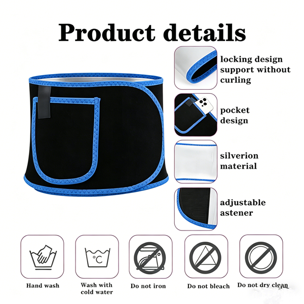 束腰带身体塑形带减重束腹带腰身训练带蓝-黑-银色带手机口袋 (物流仅支持发USPS，TK/TEMU仅自提) 各平台政策不同，链接已附相关资质，如无所需资质请勿上架-4