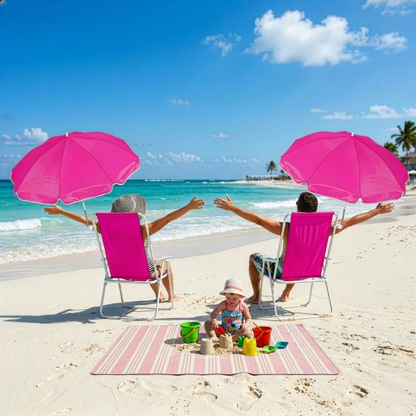 1pcs 座高15in XL 芭比粉 弹簧椅 铁沙滩椅 带伞 连体牛津布有横杆一档调节带伞弹簧铁沙滩椅15"-1 63*60*95cm 120kg-15