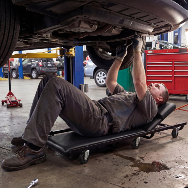 4级可调靠背机械滚动爬行器，重型6旋转脚轮车库维修车，带厚舒适垫-黑色-2