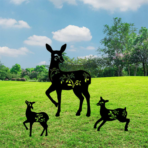 CIFbuy复古三件套黑色金属鹿园标桩 户外草坪装饰庭院艺术景观点缀家居礼物（TikTok、temu下自提）-2