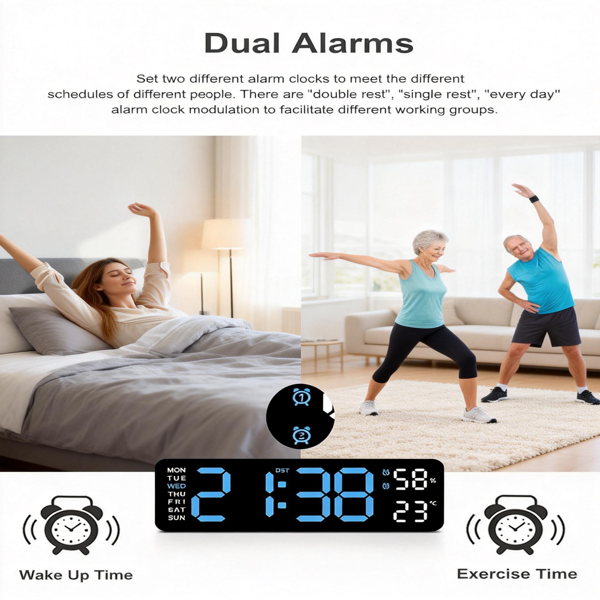 2026新款通用数字挂钟，大显示屏，LED灯，遥控器，倒计时，调光，夏令时，日期，星期，温度-7