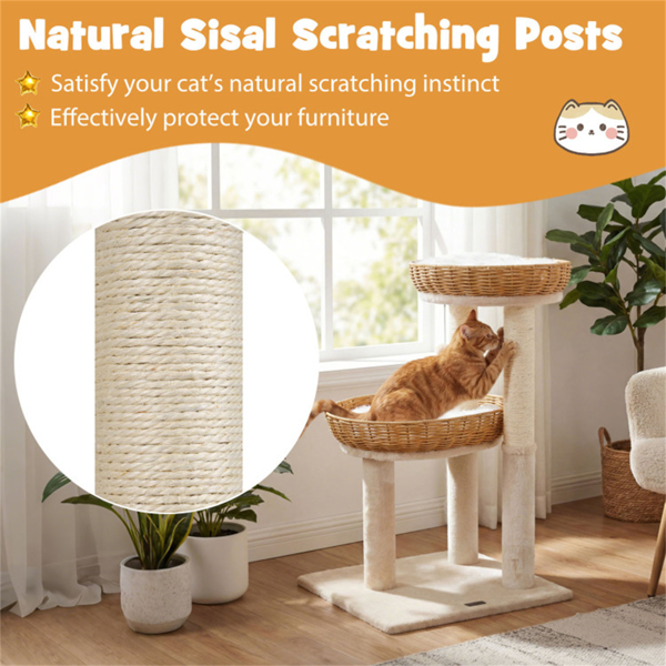 多层猫树，带2个柳条篮和剑麻抓杆室内猫塔-6