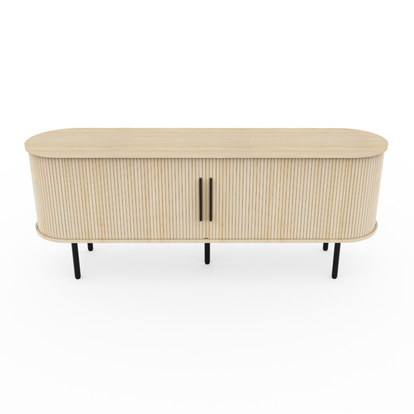 橡木色 浮雕 刨花板 椭圆台面 147*35*58cm 推拉格栅门 电视柜-4