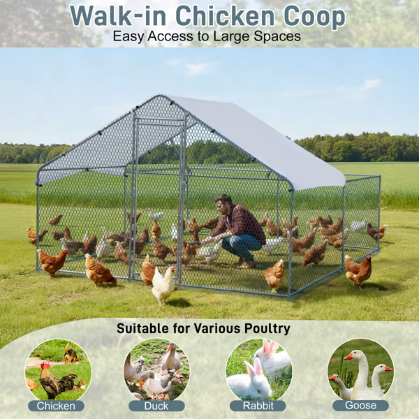 3*2*2/9.8*6.5*6.5ft 银色 尖顶顶部半开间 拼接 180gPE雨布 镀锌管 铁鸡兔笼-23