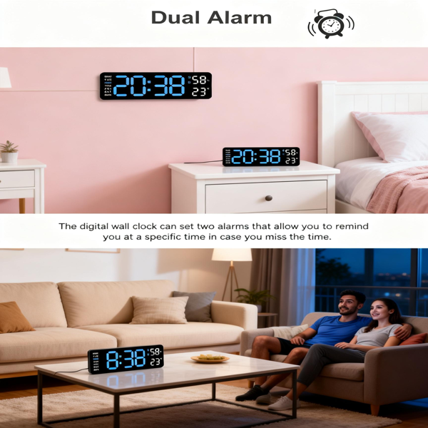 2026新款通用数字挂钟，大显示屏，LED灯，遥控器，倒计时，调光，夏令时，日期，星期，温度-11