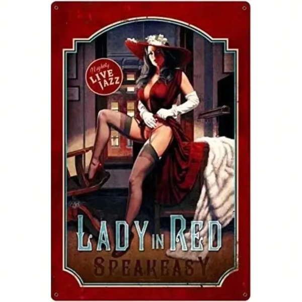 CIFbuy 复古海报女郎金属铁皮画红色性感女郎家居酒吧男士空间装饰（TikTok、temu 下自提）-5
