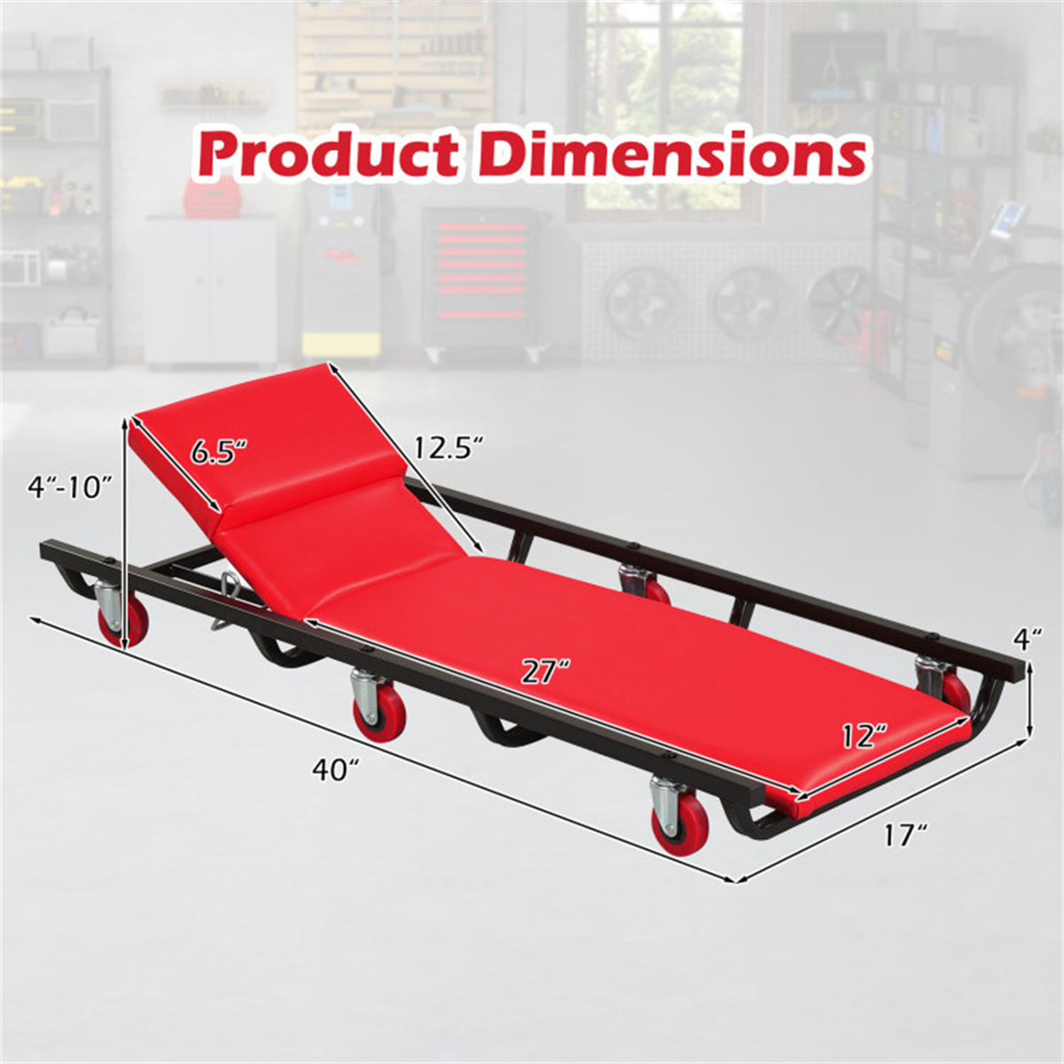 4 Level Adjustable Backrest Mechanic Rolling Creeper view 5