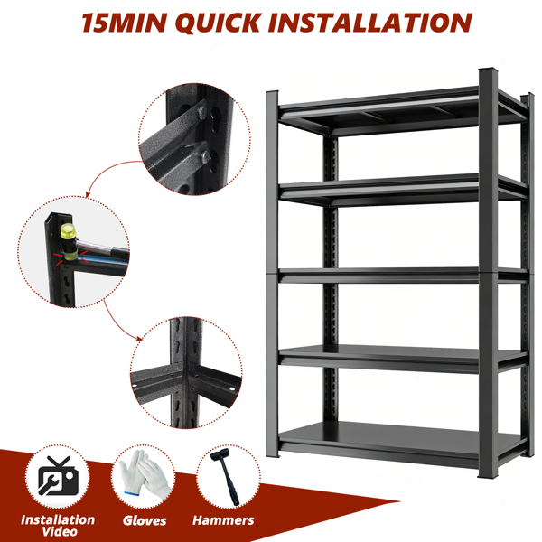 车库用五层可调节储物架，可容纳 2000 磅——重型金属多用途架式搁板，适合仓库、储藏室、衣橱和厨房使用-11