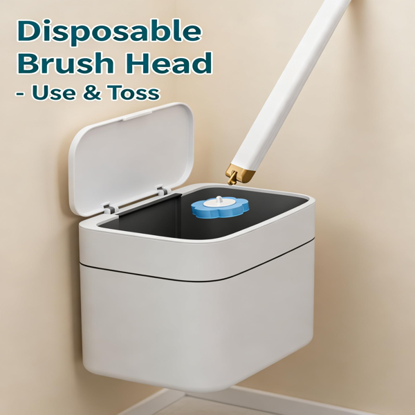壁挂式马桶刷套装，含一次性刷头，三层清洁系统，一键更换设计，浴室清洁工具，带支架和马桶刷套装-8