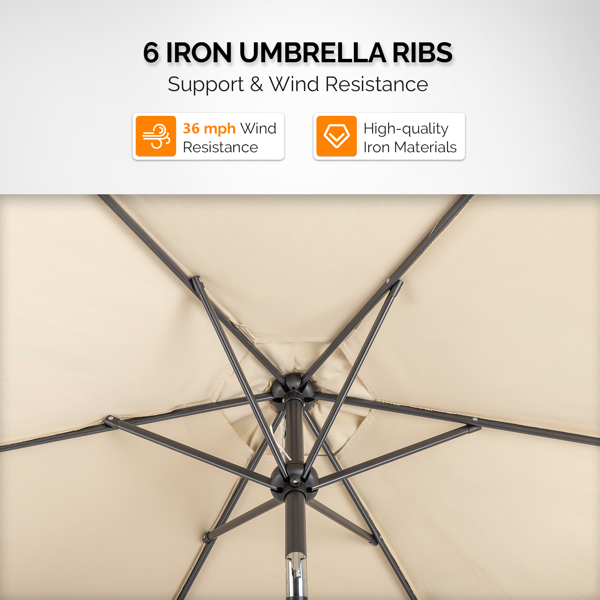 10FT 卡其色 香蕉伞 圆形  太阳伞 涤纶布 6铁伞骨 铁直杆弯杆 带立柱脚筒 十字底座-19