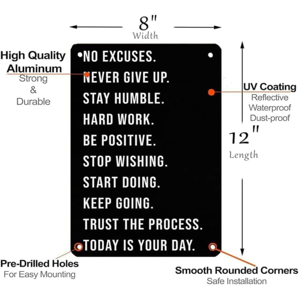 CIFbuy 励志金属铁皮标语牌无借口保持谦逊健身运动装饰家居办公室酒吧墙面装饰（TikTok、temu 下自提）-2