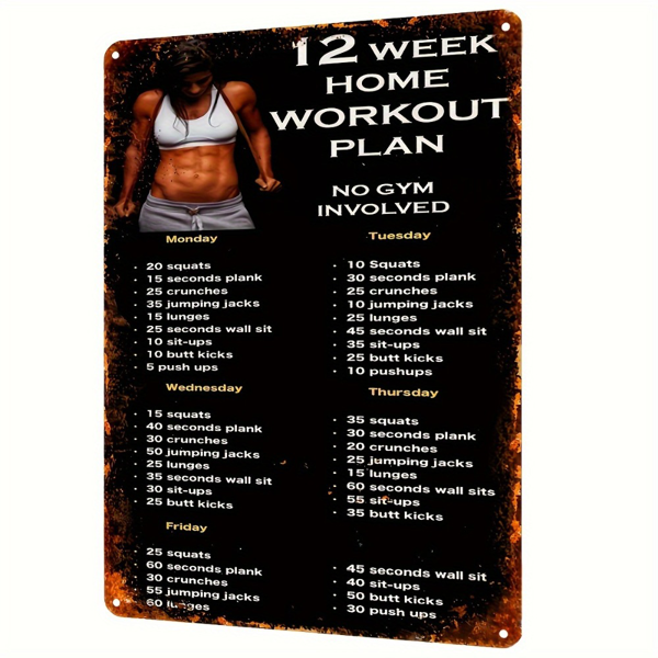 CIFbuy 复古健身计划铝制标牌家用健身激励墙面装饰挂画（TikTok、temu 下自提）-1