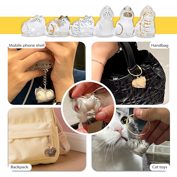 6件装猫毛纪念吊坠套装——宠物纪念品：柔软毛发胶囊吊坠、便携钥匙扣-5
