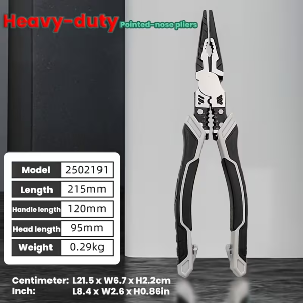 五合一多功能钳子套装，工业级带PVC手柄，专业手动工具，自动剥线器和切割器 - 金属-1