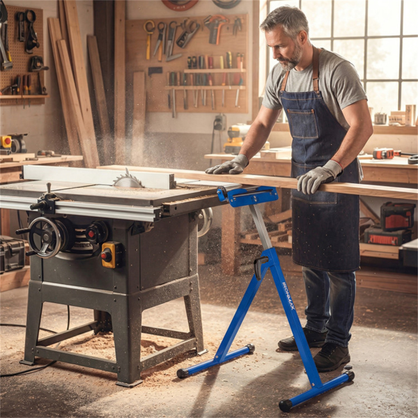 2件套重型金属折叠滚轮架，带边缘导轨便携式木工支架-蓝色-10