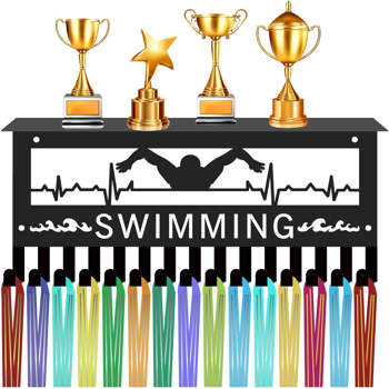 CIFbuy 金属烤漆游泳主题奖牌挂钩 心电图游泳运动员造型奖牌展示架（TikTok，temu 自提）