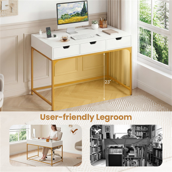 43.5英寸家庭办公桌，内置充电站和3个抽屉隐藏隔间-11