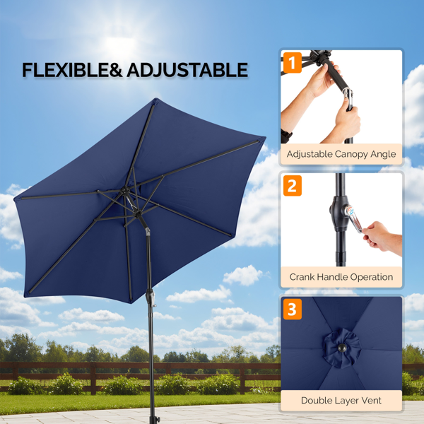 7.5FT 海军蓝 转向头 圆形 太阳伞 涤纶布 6铁伞骨 铁中柱-20