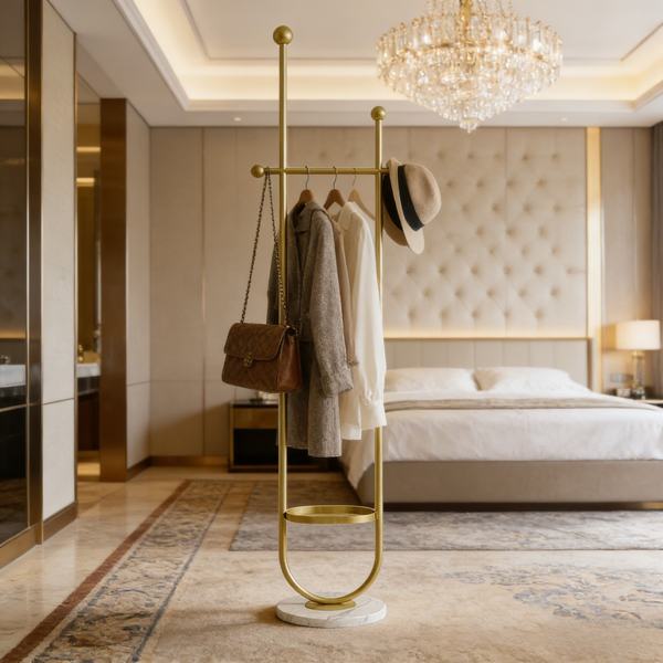 Clothing Rack, Golden Metal Freestanding Heavy Duty Clothes Rack with Marble Base, Multipurpose Garment Hanger for Bedroom, Hat, Scarf, Jacket-10