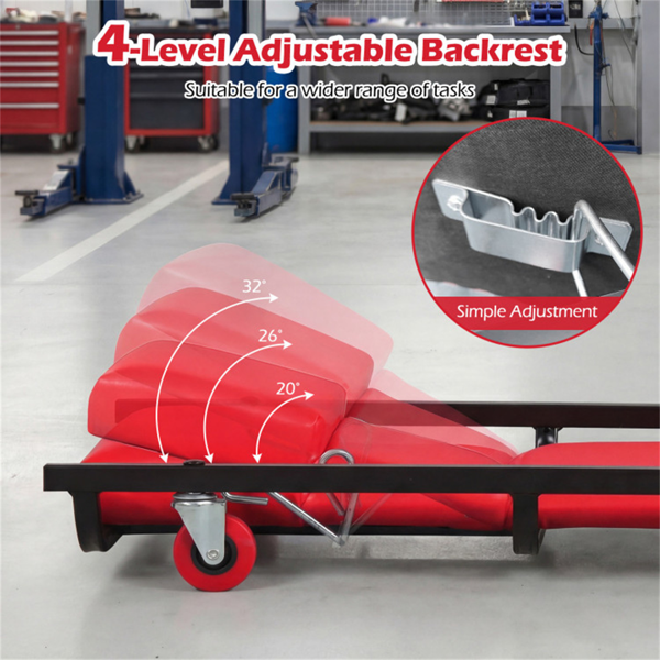 4级可调靠背机械滚动爬行器，重型6旋转脚轮车库维修车，带厚舒适垫-10
