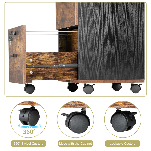 黑撞棕色 P2刨花板 贴三胺 二抽 木制文件柜 适用于Letter带标签文件-4