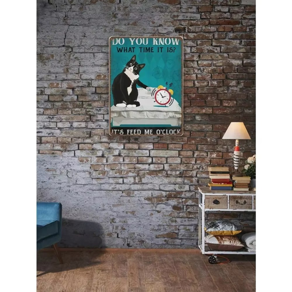 CIFbuy趣味猫咪语录金属装饰牌 12x8 英寸复古喂猫时刻家居墙面装饰 TikTok temu 下自提-2