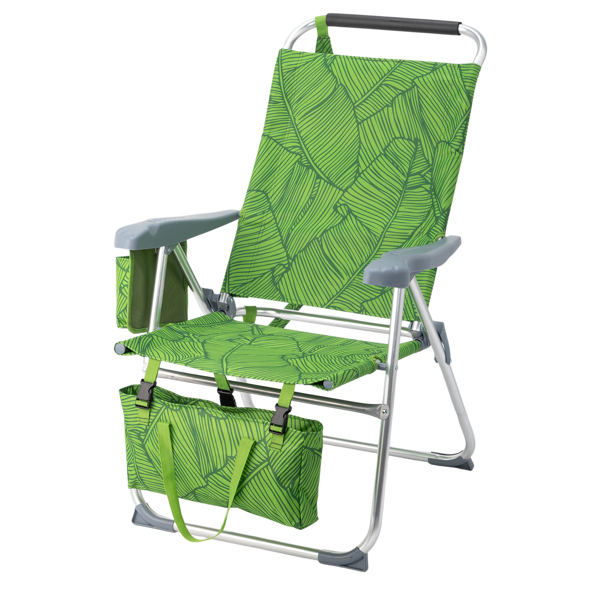 1pcs 座高17in 夏日棕榈 铝沙滩椅 带头部海绵 侧单肩带 二合一布杯托侧袋 底部收纳提包 牛津布无横杆七档调节猫爪扶手沙滩椅17"-1 62*99*100.5cm  120kg-3