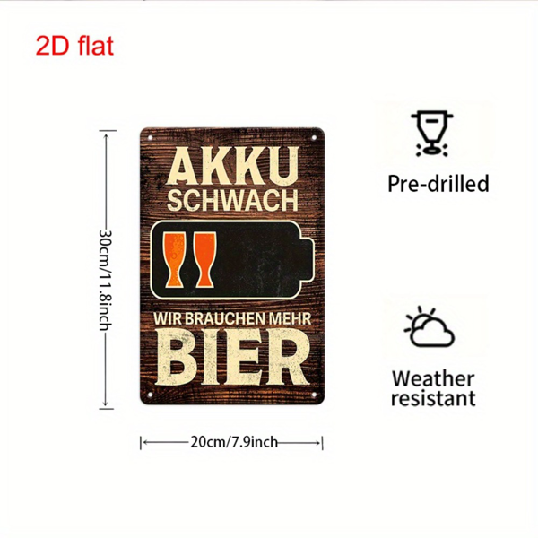 CIFbuy 复古 AKKU SCHWACH 低电量趣味金属铁牌酒吧咖啡馆餐厅庭院装饰（TikTok、temu pick-up service）-2