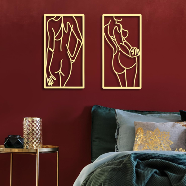 CIFbuy 4 件金属墙饰装饰极简抽象女性墙饰线条画金属线条艺术家居挂饰装饰适用于卧室厨房浴室客厅（现代风格，金色）（TikTok，temu 自提服务）-5