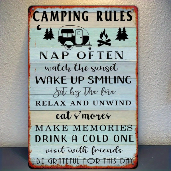 CIFbuy 复古露营规则金属标牌乡村风小木屋房车房间墙面壁挂装饰（TikTok、temu 下自提）-1