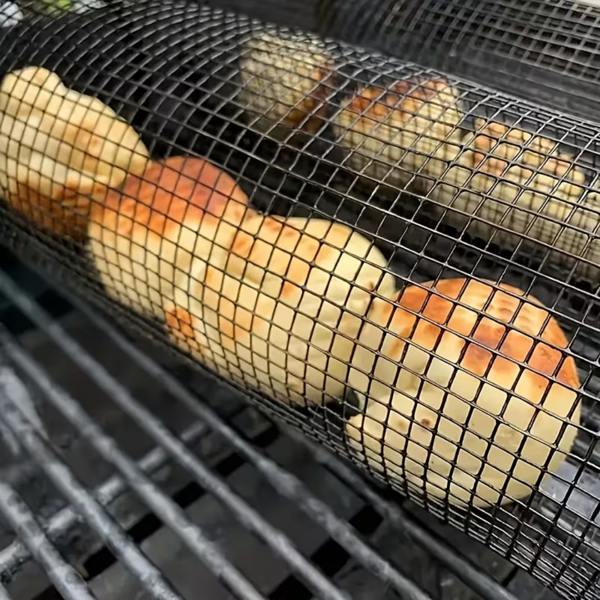 2个超大号户外烧烤用滚动烧烤篮Bbq网管不锈钢大圆网旋转烧烤筒笼蔬菜蔬菜蔬菜鱼肉食品野餐烹饪配件，礼品-7