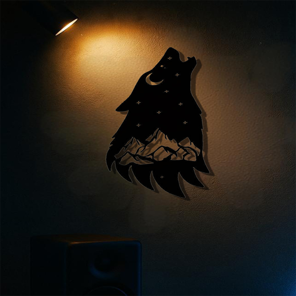 CIFbuy哥特式嚎叫狼金属墙艺术黑色暗黑学院风家居装饰客厅卧室办公室万圣节圣诞节礼物（TikTok、temu下自提）-5