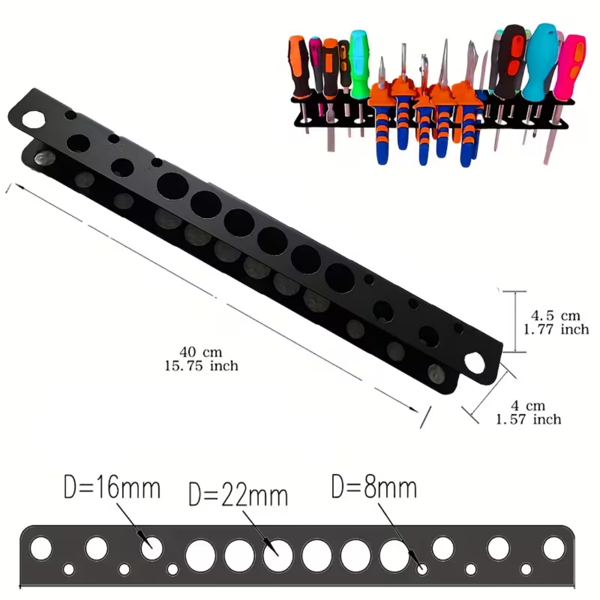 带安装套件的厚型金属墙壁工具面板 - 用于钳子/螺丝起子的车间整理器，墙壁储存系统 带安装套件的厚型钢制墙壁工具面板 - 用于钳子/扳手的槽角储存系统，车库车间解决方案，实用货架-2