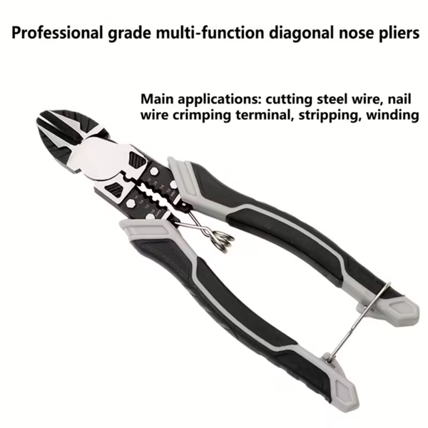 ，五合一多功能钳子套装，工业级带PVC手柄，专业手动工具，自动剥线器和切割器 - 金属-5