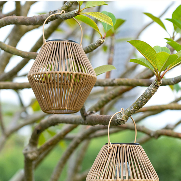 太阳能手工藤编手提灯笼 圆柱款-13
