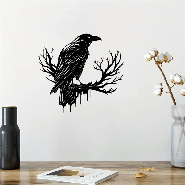 CIFbuy哥特黑金属乌鸦墙面艺术 复古工业风鸟剪影墙饰 TikTok、temu下自提-2