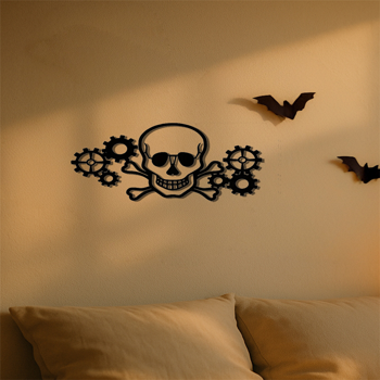 CIFbuy 赛博朋克骷髅机械齿轮墙艺复古工业风客厅卧室办公室哥特装饰（TikTok、temu下自提）