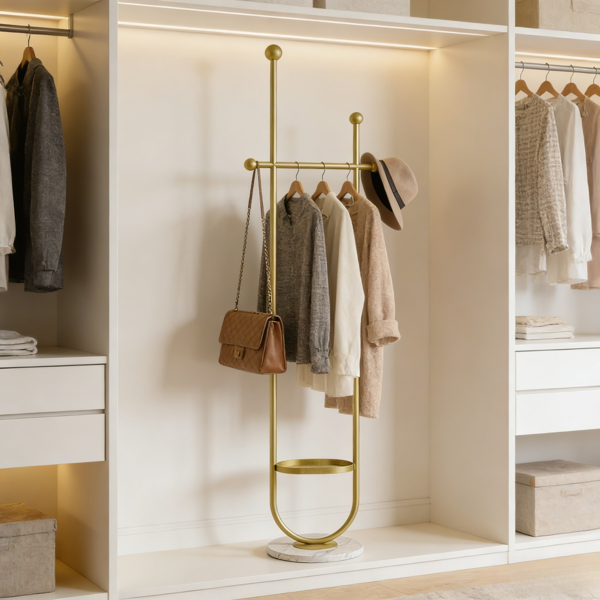 Clothing Rack, Golden Metal Freestanding Heavy Duty Clothes Rack with Marble Base, Multipurpose Garment Hanger for Bedroom, Hat, Scarf, Jacket-9