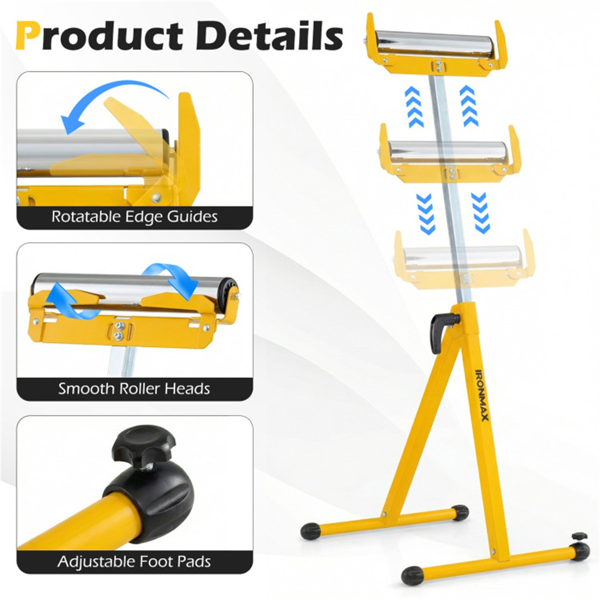 2件套重型金属折叠滚轮架，带边缘导轨便携式木工支架-黄色-5